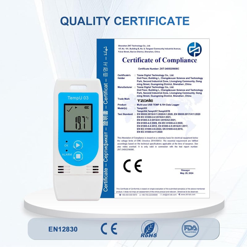 T-ZONE Reusable Temperature and Humidity Data Logger USB,Temp Recorder Humidity Logger with PDF&CSV Report,Digital Refrigerator Thermometer Hygrometer 32000 Recording for Lab Food Storage,LED Alarm - Image 5